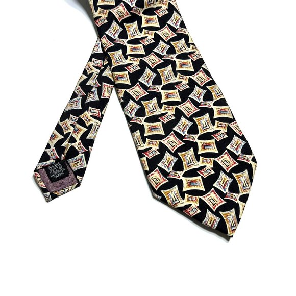 Christian Dior Silk Tie Black Red Pattern Vintage Christian Dior Black Geometric Silk Tie
